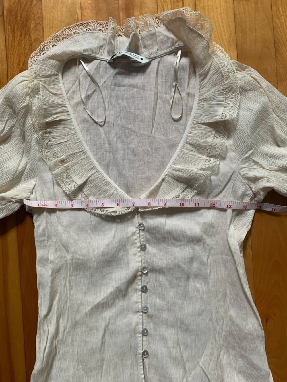 Zara Cream Ruffled Lace-Trim Button Blouse - Picture 8 of 10